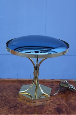 Cobalt Blue Concave Glass and Brass Table Lamp, 1950s-EH-1426489