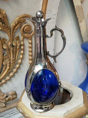 Cobalt Blue Crystal and Silver Plated Decanter-NAD-2041382