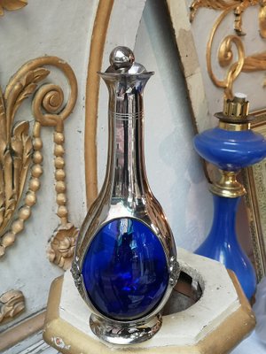 Cobalt Blue Crystal and Silver Plated Decanter-NAD-2041382