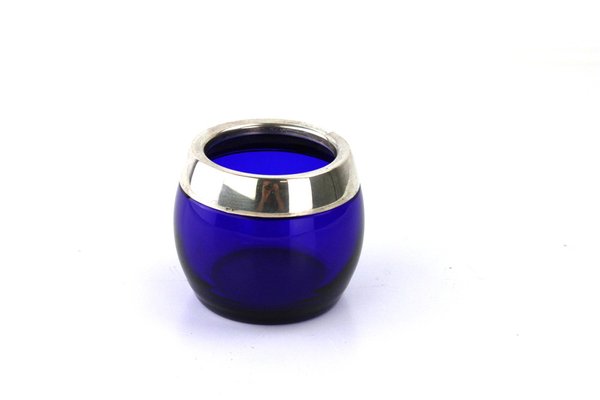 Cobalt Blue Glass Vessel with Silver Edge, 1970s-ZWH-1394816