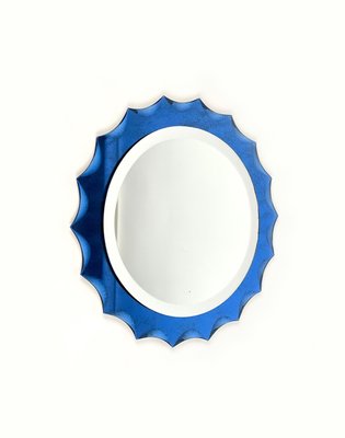 Cobalt Blue Sunburst Wall Mirror in the style of Fontana Arte, Italy, 1960s-LYQ-1436703