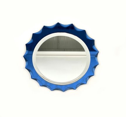 Cobalt Blue Sunburst Wall Mirror in the style of Fontana Arte, Italy, 1960s-LYQ-1436703