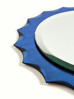 Cobalt Blue Sunburst Wall Mirror in the style of Fontana Arte, Italy, 1960s-LYQ-1436703