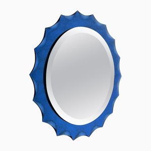 Cobalt Blue Sunburst Wall Mirror in the style of Fontana Arte, Italy, 1960s-LYQ-1436703