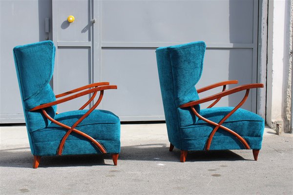 Cobalt Blue Velvet Armchairs by Paolo Buffa, 1950, Set of 2-EH-1185240