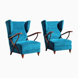 Cobalt Blue Velvet Armchairs by Paolo Buffa, 1950, Set of 2-EH-1185240