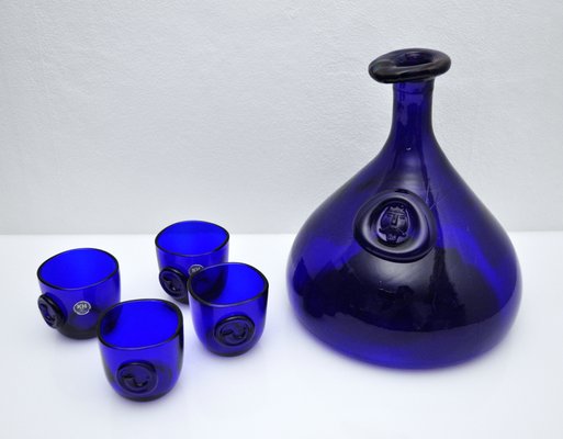 Cobalt Blue Viking Decanters and Cups by Ole Winther for Holmegaard Glasswork, 1962, Set of 5-HPQ-1181210