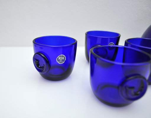 Cobalt Blue Viking Decanters and Cups by Ole Winther for Holmegaard Glasswork, 1962, Set of 5-HPQ-1181210