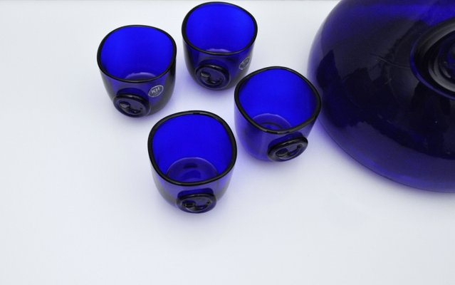 Cobalt Blue Viking Decanters and Cups by Ole Winther for Holmegaard Glasswork, 1962, Set of 5-HPQ-1181210