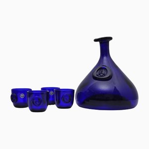 Cobalt Blue Viking Decanters and Cups by Ole Winther for Holmegaard Glasswork, 1962, Set of 5-HPQ-1181210