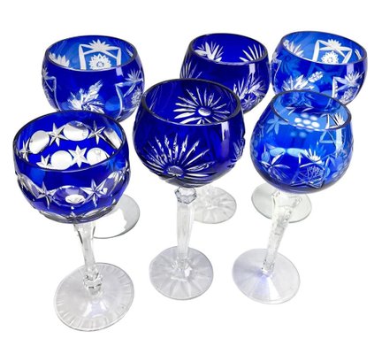 Cobalt Stem Glasses in Crystal, 1950, Set of 6-MJY-1743416