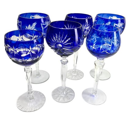 Cobalt Stem Glasses in Crystal, 1950, Set of 6-MJY-1743416