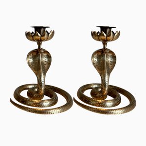 Cobras Candleholders in Chiseled Bronze, 1940s, Set of 2-BA-1706070