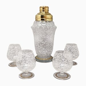 Cocktail Shaker Set with Four Glasses, Italy, 1960s, Set of 5-QGR-1314592