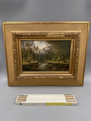 Cölestin Brügner, Miniature Park Bridge over Woodland Stream, 19th Century, Oil Painting, Framed-CZ-1773439