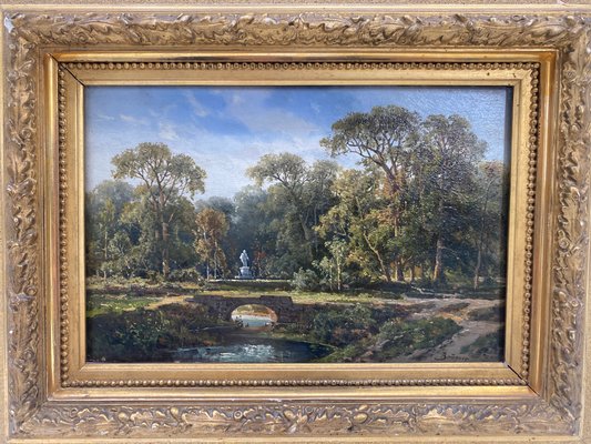 Cölestin Brügner, Miniature Park Landscape, 19th Century, Oil Painting, Framed-CZ-1773428