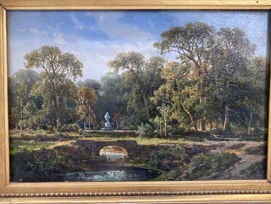 Cölestin Brügner, Miniature Park Landscape, 19th Century, Oil Painting, Framed-CZ-1773428