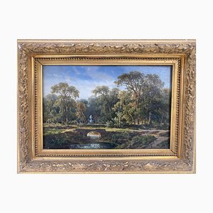 Cölestin Brügner, Miniature Park Landscape, 19th Century, Oil Painting, Framed-CZ-1773428