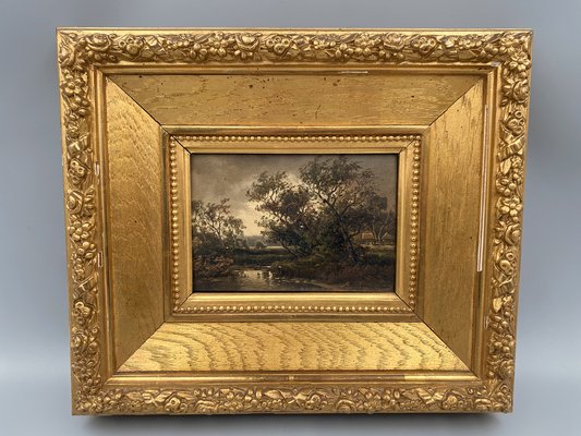 Cölestin Brügner, Pond with Trees, 19th Century, Oil Painting, Framed-CZ-1773454