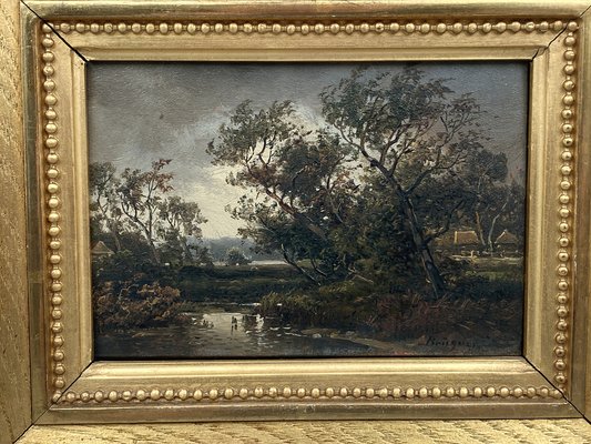 Cölestin Brügner, Pond with Trees, 19th Century, Oil Painting, Framed-CZ-1773454