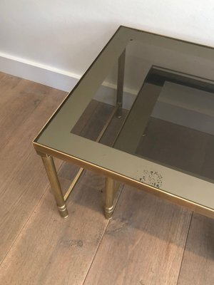 Coffee and Nesting Tables in Brass and Smoked Glass, Set of 3-BA-1346258