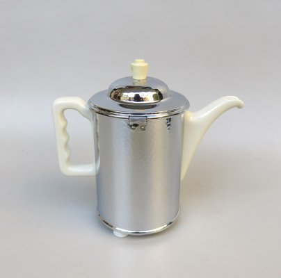 Coffee Making Set in Chrome-Plated Metal & Porcelain, 1950s, Set of 4-EY-1259343