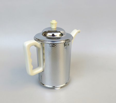 Coffee Making Set in Chrome-Plated Metal & Porcelain, 1950s, Set of 4-EY-1259343