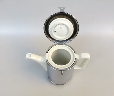 Coffee Making Set in Chrome-Plated Metal & Porcelain, 1950s, Set of 4-EY-1259343