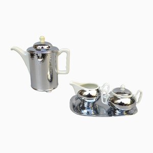 Coffee Making Set in Chrome-Plated Metal & Porcelain, 1950s, Set of 4-EY-1259343