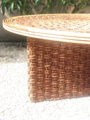 Coffee Table in Braided Rope and Rattan, 1970s-SSK-2034729