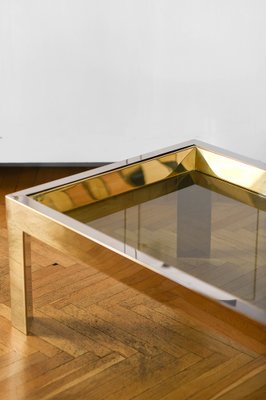 Coffee Table in Brass and Chromed Metal with Glass Top, Italy, 1970-MNF-1752295