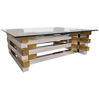 Coffee Table in Brass, Chrome and Glass-FGA-923808