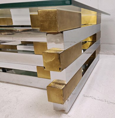 Coffee Table in Brass, Chrome and Glass-FGA-923808