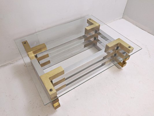 Coffee Table in Brass, Chrome and Glass-FGA-923808