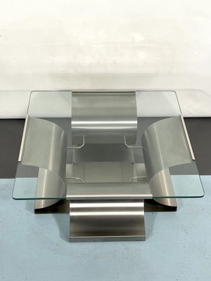 Coffee Table in Brushed Steel by Francois Monnet for Kappa, France, 1970s-OT-1291088