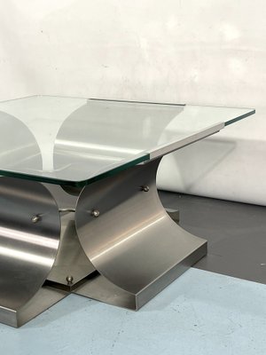 Coffee Table in Brushed Steel by Francois Monnet for Kappa, France, 1970s-OT-1291088