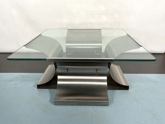 Coffee Table in Brushed Steel by Francois Monnet for Kappa, France, 1970s-OT-1291088