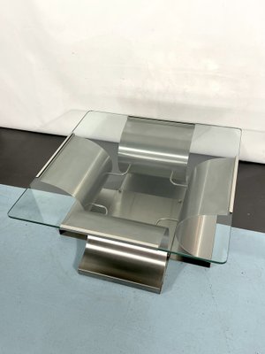 Coffee Table in Brushed Steel by Francois Monnet for Kappa, France, 1970s-OT-1291088