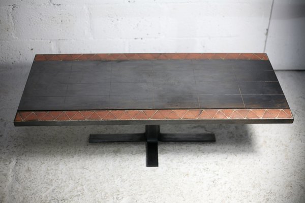 Coffee Table in Ceramic with Steel Plates, 1960s-MAO-1756410