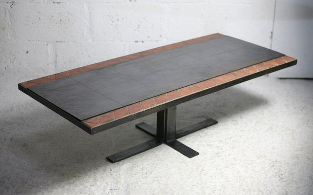 Coffee Table in Ceramic with Steel Plates, 1960s-MAO-1756410