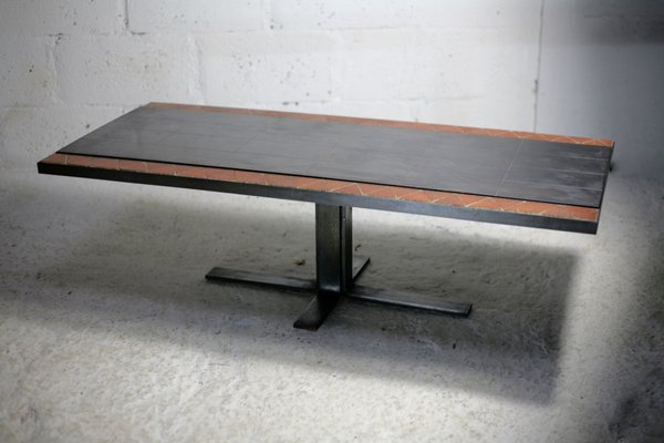 Coffee Table in Ceramic with Steel Plates, 1960s-MAO-1756410