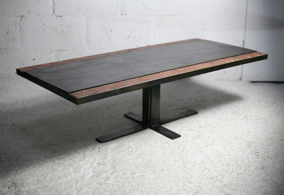 Coffee Table in Ceramic with Steel Plates, 1960s-MAO-1756410