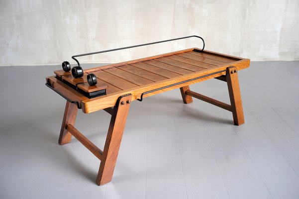 Coffee Table in Elm and Stitched Leather by Jacques Adnet, France, 1950-FQ-975949