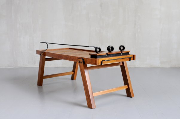 Coffee Table in Elm and Stitched Leather by Jacques Adnet, France, 1950-FQ-975949