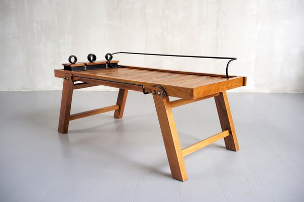 Coffee Table in Elm and Stitched Leather by Jacques Adnet, France, 1950-FQ-975949