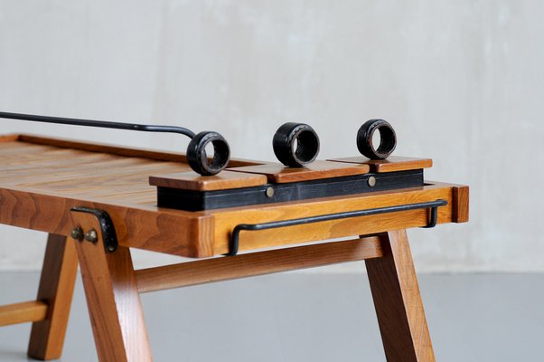 Coffee Table in Elm and Stitched Leather by Jacques Adnet, France, 1950-FQ-975949