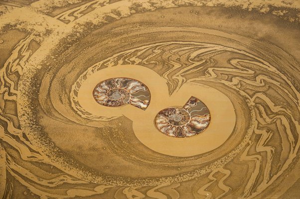 Coffee Table in Etched Brass with Inlay in Ammonite by Georges Mathias-NJJ-955141