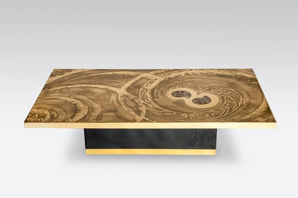 Coffee Table in Etched Brass with Inlay in Ammonite by Georges Mathias-NJJ-955141