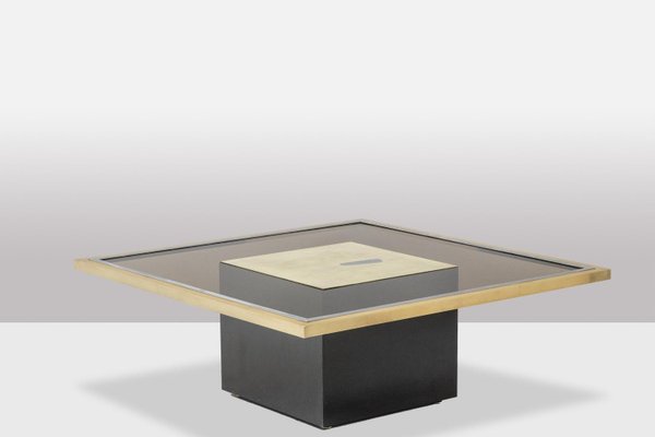 Coffee Table in Gilded Brass and Smoked Glass, 1970s-CEJ-1790114