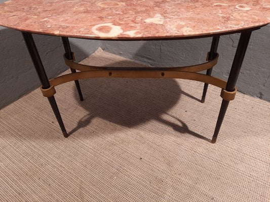 Coffee Table in Iron and Brass with Marble Top, 1950s-OHK-961990